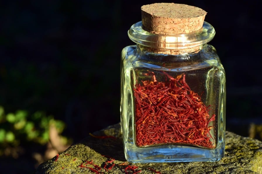 Saffron harvested in container.